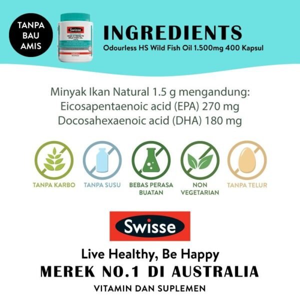Swisse Ultiboost Odourless Wild Fish Oil 1000mg Minyak Ikan-3